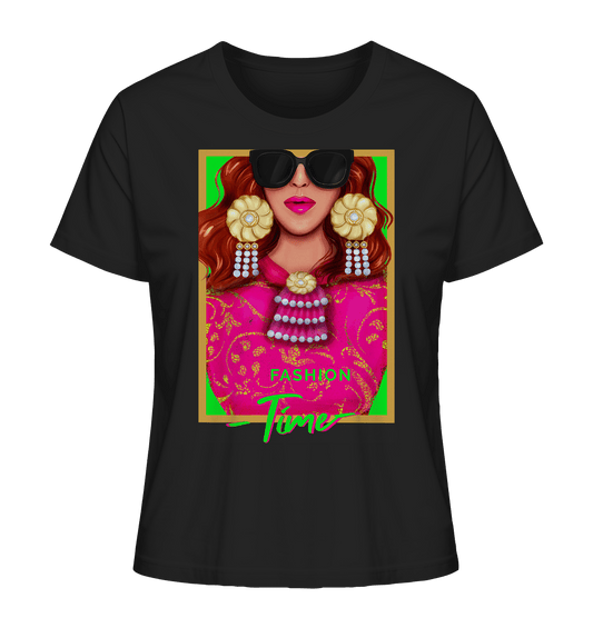 Damen T-Shirt in schwarz mit Neongrün Neonpink Lady Fashion Shirt BLOOMINIC 