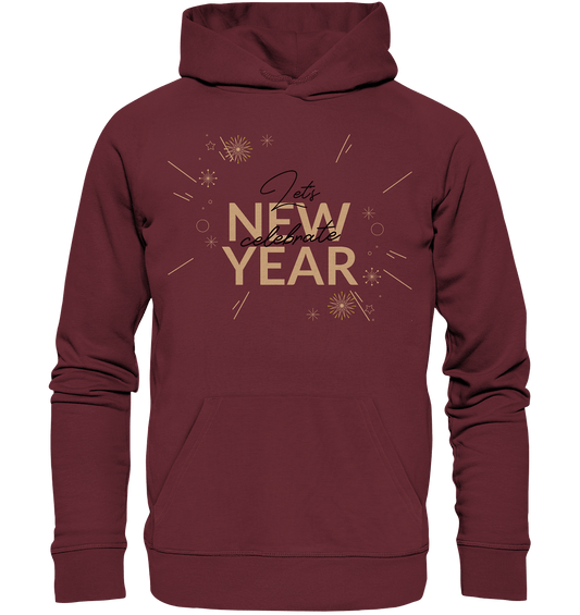 Silvester Kapuzenpullover in burgundi mit Lettering  Happy New Year Let's celebrate